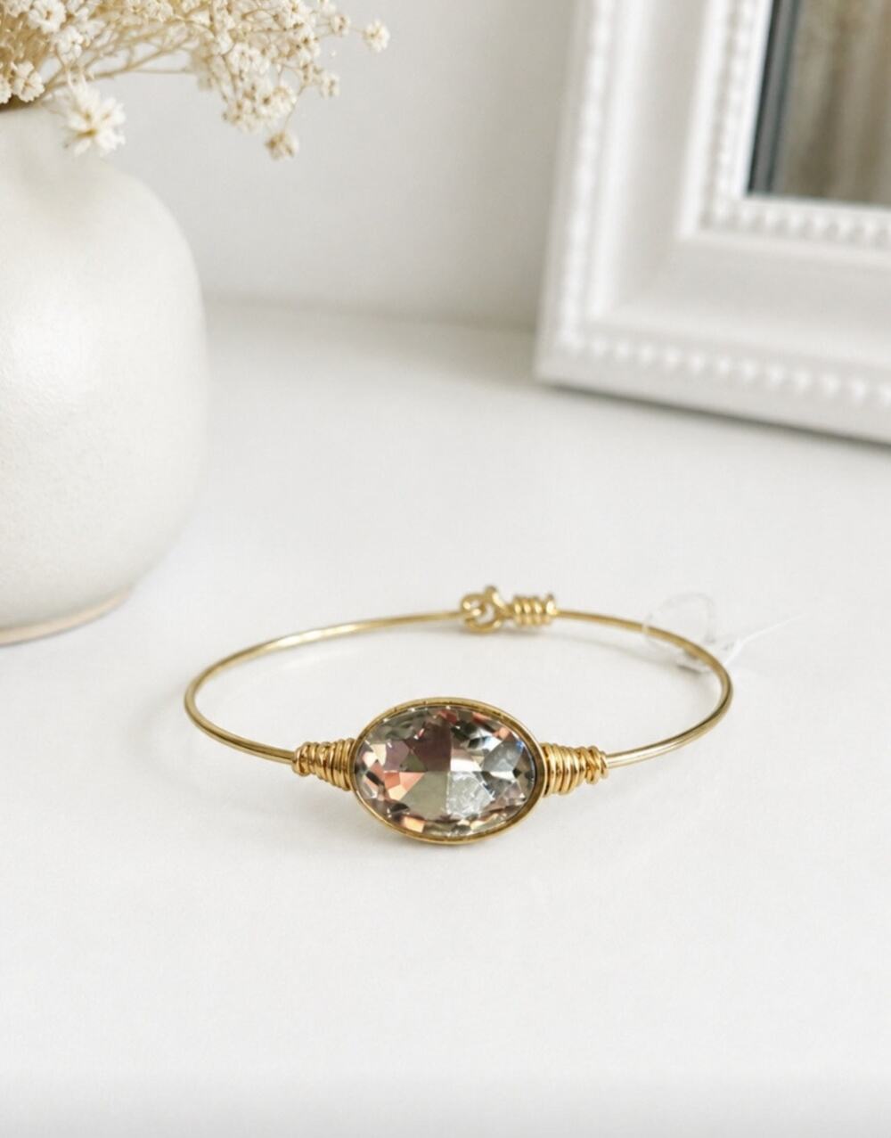 Pomina Gold Faceted Clear Stone Bangle Bracelet New